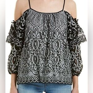NEW Parker Nikita 3/4-Sleeve Off-The-Shoulder Lace Blouse - White & Black Size M